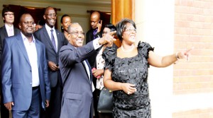 • International Telecommunications Union (ITU) head of delegation Hamadun Toure (second from right) with First Lady Dr Christine Kaseba. This was when Dr Toure and  members of the delegation paid a courtesy call on Dr Kaseba at State House recently. Picture by EDDIE MWANALEZA/STATE HOUSE.